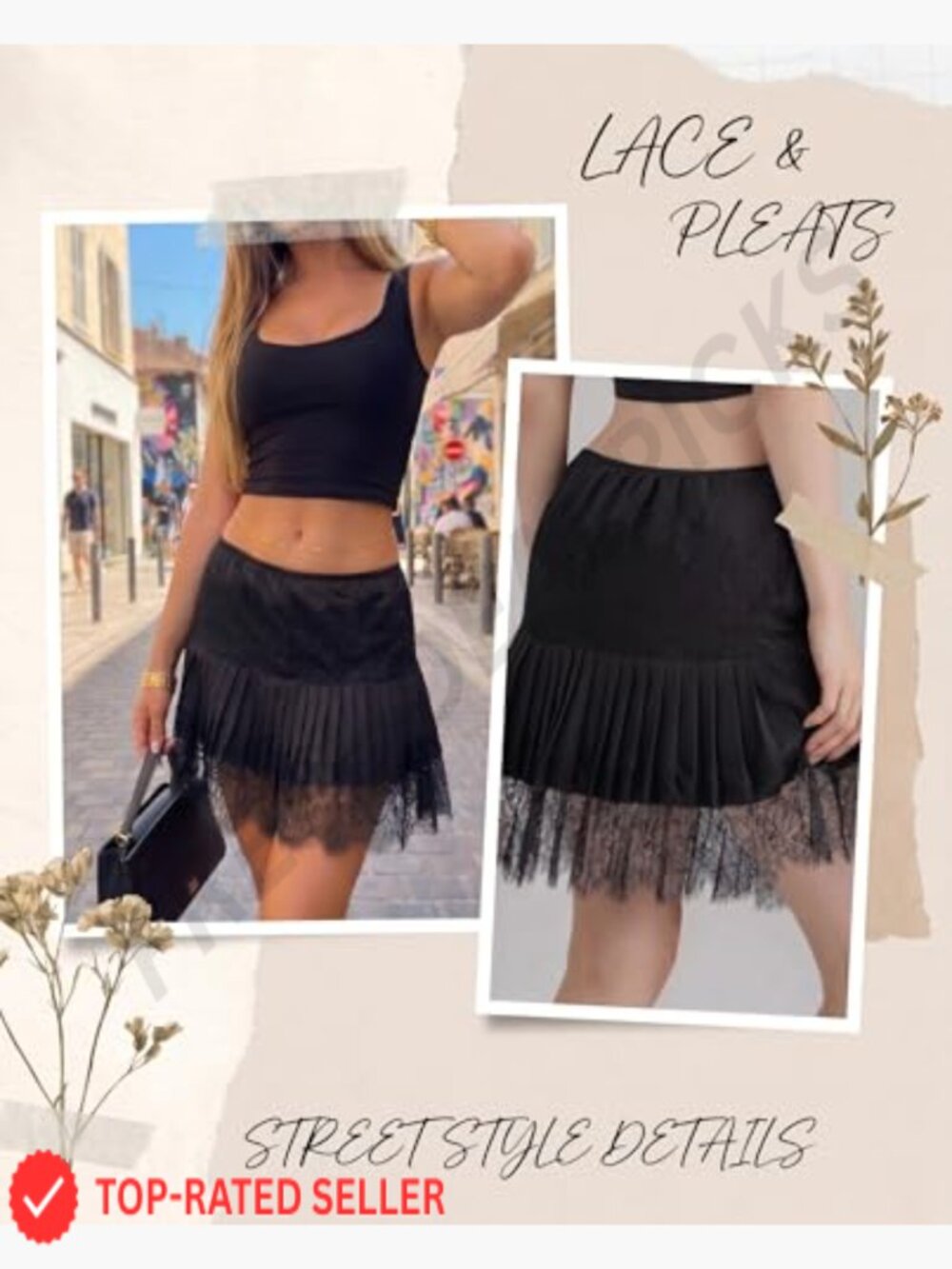 Women Y2K Lace Mini Skirts 2 Pack Flowy Ruffle Layered Pleated Slip Low Rise - Picture 5 of 7